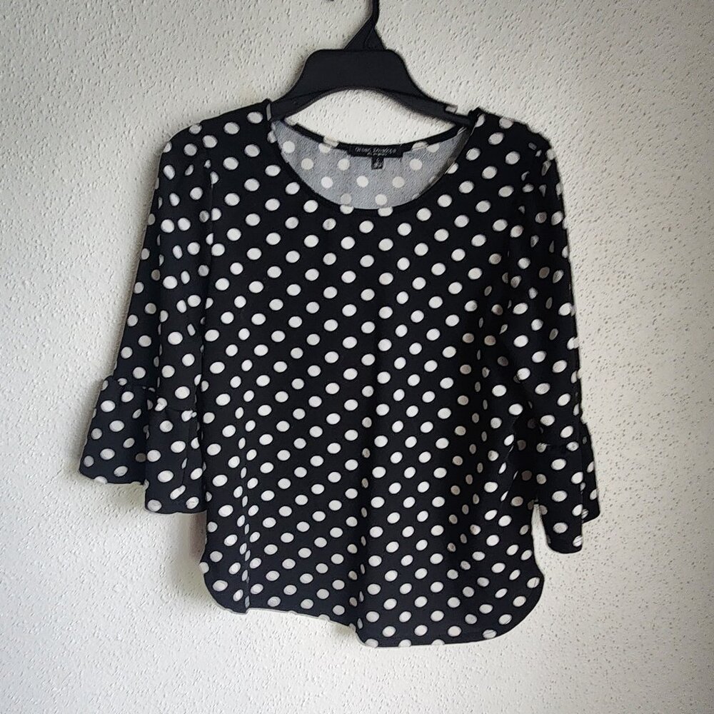 Black and White Polka Dot Bell Sleeved Blouse Size L by Green Envelope